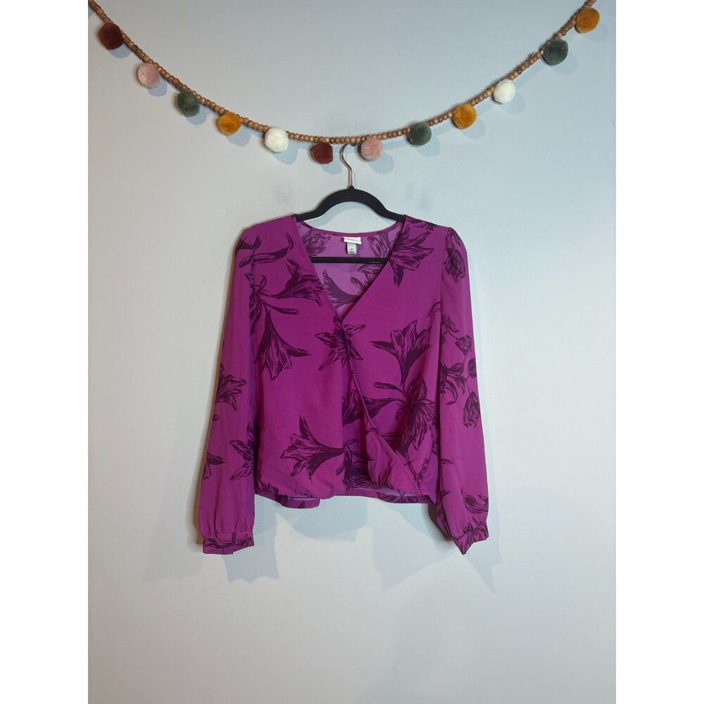 A New Day purple magenta floral patterned faux wrap blouse